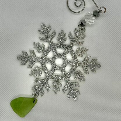 Snowflake Ornament with light green Seaglass