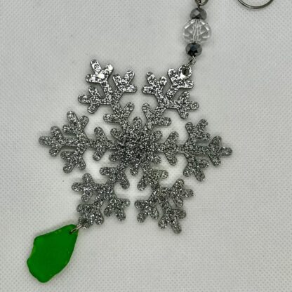 Snowflake Ornament with Green Seaglass